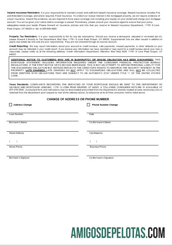 Extrato de hipoteca do Varo Bank dos EUA em formatos Word e PDF 3 exemplo real